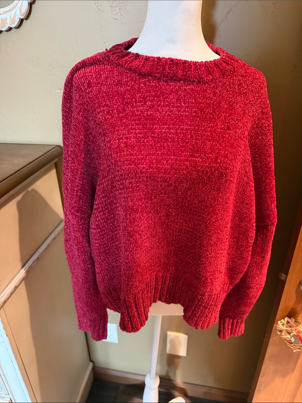 Wishlist Red Chenille Crewneck Sweater